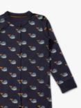 Little Green Radicals Kids' Adaptive Organic Cotton Whale Song Print Sleepsuit, Navy