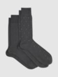 Reiss Graham Ribbed and Spot Cotton Blend Socks, Pack of 2, Charcoal