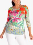 chesca Tropical Print Floral Jersey Top, Green/Multi