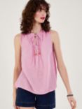 Monsoon Linen Blend Sleeveless Tunic Top, Pink