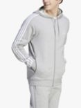 adidas Essentials Fleece 3-Stripes Full-Zip Hoodie, Grey Heather