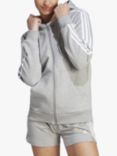 adidas Essentials 3-Stripes Full-Zip Fleece Hoodie, Grey Heather/White