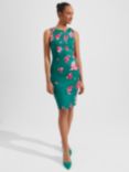 Hobbs Moira Floral Print Pencil Dress, Green/Multi