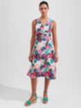 Hobbs Petite Mariella Leaf Print Linen Dress, Multi, Multi