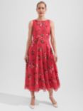 Hobbs Carly Floral Print Midi Dress, Red/Multi, Red/Multi