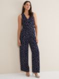 Phase Eight Kenzie Spot Jumpsuit, Navy/Ivory