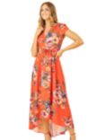 Mela London Floral Print Wrap Midi Dress, Orange