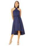 Mela London Halterneck Dip Hem Skater Dress, Navy