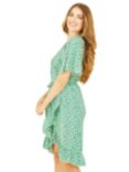 Yumi Mela London Ditsy Floral Frill Wrap Dress, Green