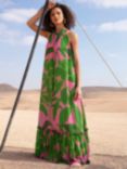 Ro&Zo Leaf Print Halter Neck Maxi Dress, Pink/Green, Pink/Green