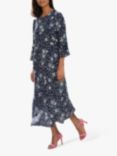 Pure Collection Fluted Sleeve Midi Dress, Navy