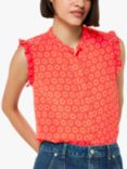Whistles Flower Charm Frill Sleeve Top, Red/Multi