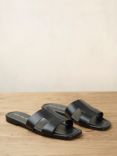 Mint Velvet Meave Leather Sliders, Black Black