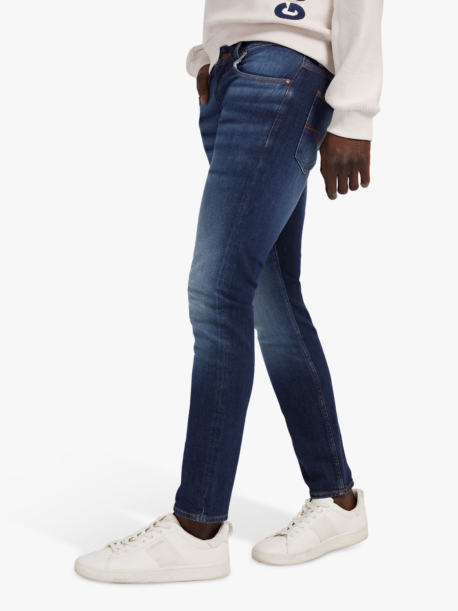 afstand Frank motto GUESS Miami Skinny Fit Jeans, Carry Dark at John Lewis & Partners