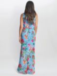 Gina Bacconi Jennifer Floral Twist Detail Maxi Dress, Aqua/Multi, Aqua/Multi