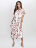 Gina Bacconi Alice Floral Midi Dress, Ivory Pink