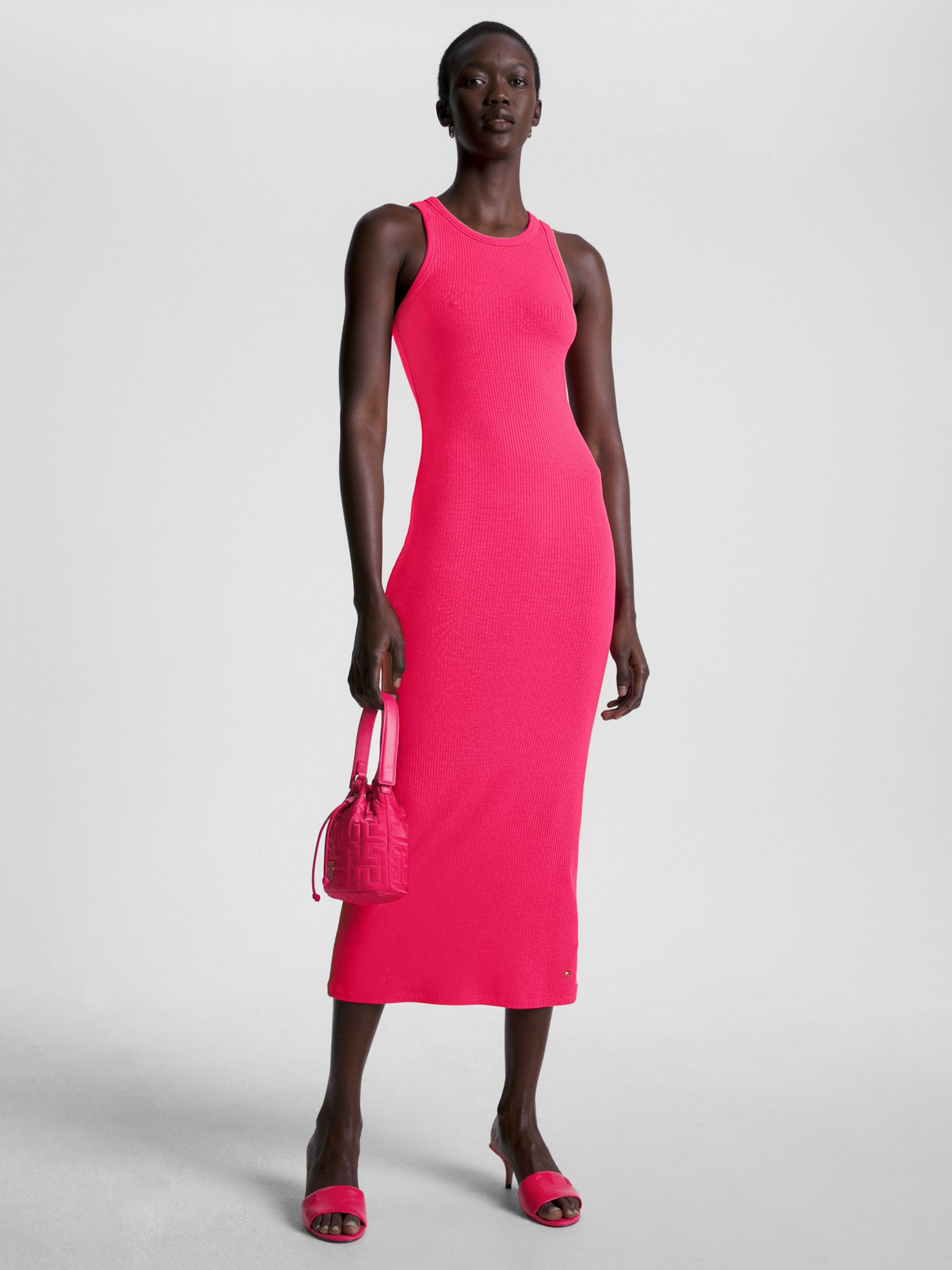 Tommy Hilfiger Slim Rib Midi Dress, Bright Cerise Pink at John Lewis &  Partners | Sommerkleider