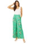 Yumi Floral Satin Wide Leg Trousers, Green