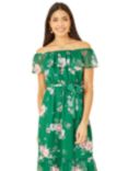 Yumi Floral Print Bardot Neck Dress, Green