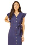 Yumi Frill Sleeve Button Shirt Dress, Navy