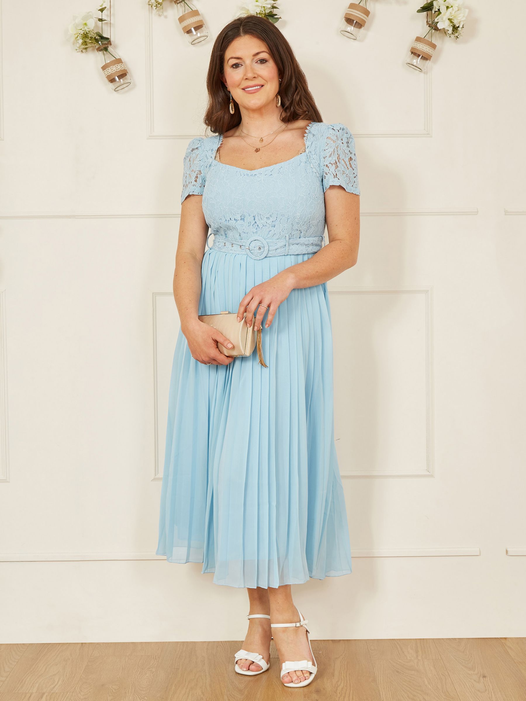 Yumi Lace Pleated Midi Dress, Blue