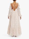 True Decadence Floral Broderie Cold Shoulder Ruffle Maxi Dress, Nude Pink