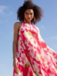 Ro&Zo Floral Print Halterneck Pleated Maxi Dress, Pink