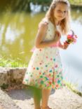 Frugi Kids' Organic Cotton Woven Floral Skater Dress, Soft White Flowers
