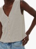 Whistles Button Up Stripe Rib Top, Ivory/Multi