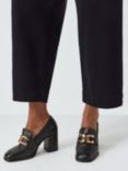 John Lewis Golden Leather Snaffle Trim High Heel Loafer Court Shoes, Black