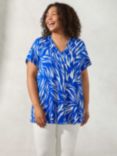 Live Unlimited Curve Zebra Print Button Through Jersey Top, Blue