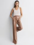 Reiss Lizzie Wide Leg Sequin Embellished Trousers, Brown