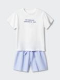 Mango Kids' The Coolest Version of Dad Shorts Pyjamas, Natural White/Blue