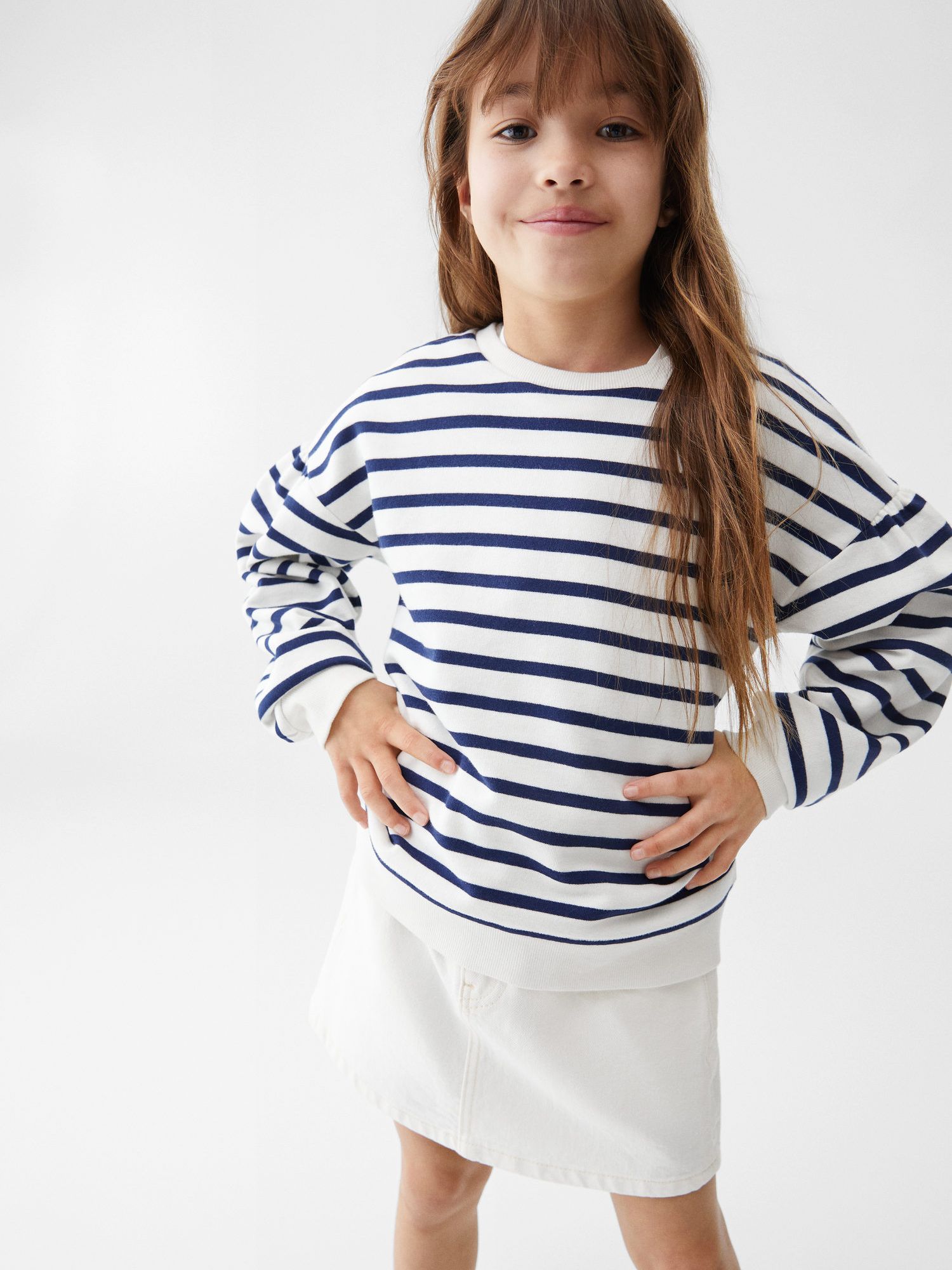 Mango Kids' Sea Cotton Striped Sweatshirt, Navy/White