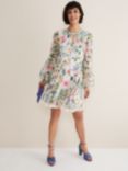 Phase Eight Everleigh Chiffon Floral Mini Dress, Ivory/Multi