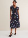 Phase Eight Lola Floral Tiered Midi Dress, Navy/Multi