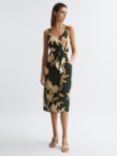 Reiss Alice Floral Linen Dress, Khaki/Multi