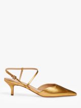 John Lewis Chi Chi Leather Asymmetric Strap Open Court Shoes, Gold