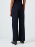 John Lewis Plain Wool Blend Wide Leg Trousers, Navy