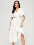 Superdry Embroidered Tiered Midi Dress, Off White