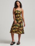 Superdry Print Button Cami Midi Dress, Palm Leaf Gold