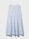 Crew Clothing Kids' Cotton Woven Stripe Sleeveless Tiered Dress, Bright Blue