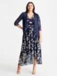 Scarlett & Jo Waterfall Leaf Print Long Sleeve Bolero Jacket Shrug, Navy