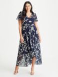 Scarlett & Jo Tilly Leaf Print Hi Lo Hem Dress, Navy/Ivory