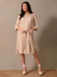 Live Unlimited Curve Linen Blend Stripe Shirt Dress, Camel/Multi