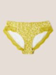 White Stuff Heart Print Lace Trim Shortie Knickers, Chartreuse