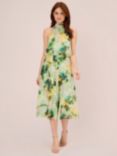 Adrianna Papell Floral Chiffon Halterneck Midi Dress, Green/Multi
