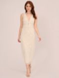 Adrianna Papell Beaded Ankle V-Neck Dress, Ivory/Pearl