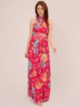 Adrianna Papell Floral Chiffon Halterneck Dress, Pink/Multi, Pink/Multi
