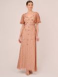 Adrianna Papell Beaded Flutter Sleeve Gown Dress, Terracotta, Terracotta